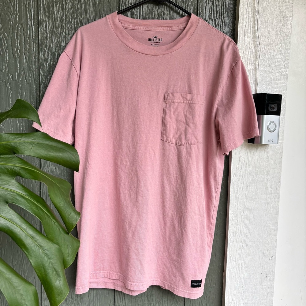 Hollister Relaxed Fit Pink Pocket Cotton T-Shirt Size M